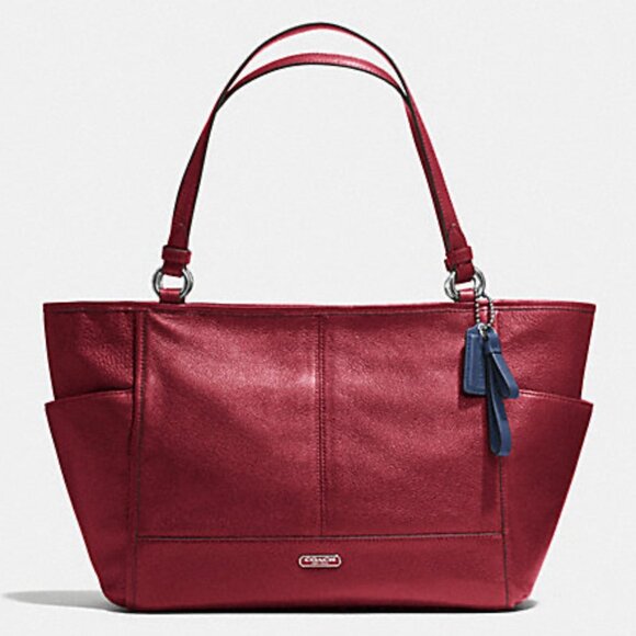 Coach Crimson Red Leather Carrie Tote Shoulder Bag - Picture 1 of 11